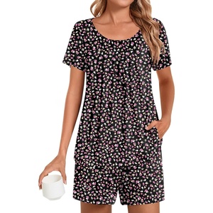 image:imagePOPYOUNG Pajama for Women Set Summer Pjs Lounge Shorts Sets Soft Sleepwear  2 Piece Outfits Womens Set Cooling pajamas with Pockets Lounge sets Casual for Daily Wear NightwearLittle Flower Black