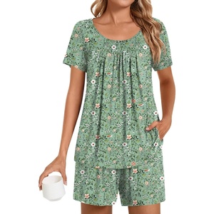 image:imagePOPYOUNG Pajama for Women Set Summer Pjs Lounge Shorts Sets Soft Sleepwear  2 Piece Outfits Womens Set Cooling pajamas with Pockets Lounge sets Casual for Daily Wear Nightwear4green FloralMix