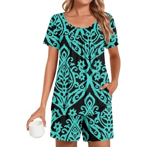 image:imagePOPYOUNG Pajama for Women Set Summer Pjs Lounge Shorts Sets Soft Sleepwear  2 Piece Outfits Womens Set Cooling pajamas with Pockets Lounge sets Casual for Daily Wear NightwearFloral Blue Green