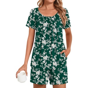 image:imagePOPYOUNG Pajama for Women Set Summer Pjs Lounge Shorts Sets Soft Sleepwear  2 Piece Outfits Womens Set Cooling pajamas with Pockets Lounge sets Casual for Daily Wear NightwearLittle Flower Gr