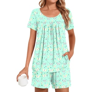 image:imagePOPYOUNG Pajama for Women Set Summer Pjs Lounge Shorts Sets Soft Sleepwear  2 Piece Outfits Womens Set Cooling pajamas with Pockets Lounge sets Casual for Daily Wear Nightwear3green Butterfly