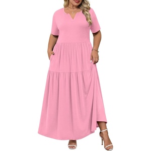 image:imagePOPYOUNG Plus Size Womens Maxi Dress Fall Outfits with Pockets  VNeck  Curvy Flowy Long Dress  Wedding Guest  Vacation Casual  Teacher Formal  Summer BeachPink