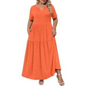 image:imagePOPYOUNG Plus Size Womens Maxi Dress Fall Outfits with Pockets  VNeck  Curvy Flowy Long Dress  Wedding Guest  Vacation Casual  Teacher Formal  Summer BeachOrange