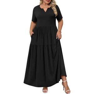 image:imagePOPYOUNG Plus Size Womens Maxi Dress Fall Outfits with Pockets  VNeck  Curvy Flowy Long Dress  Wedding Guest  Vacation Casual  Teacher Formal  Summer Beach1black
