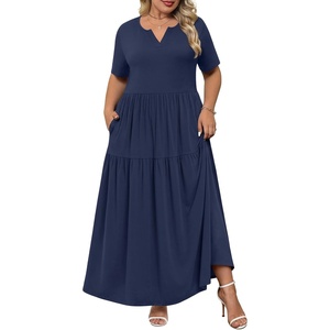 image:imagePOPYOUNG Plus Size Womens Maxi Dress Fall Outfits with Pockets  VNeck  Curvy Flowy Long Dress  Wedding Guest  Vacation Casual  Teacher Formal  Summer BeachNavy Blue