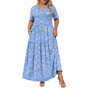 image:imagePOPYOUNG Plus Size Womens Maxi Dress Fall Outfits with Pockets  VNeck  Curvy Flowy Long Dress  Wedding Guest  Vacation Casual  Teacher Formal  Summer BeachWhite Floralblue