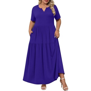 image:imagePOPYOUNG Plus Size Womens Maxi Dress Fall Outfits with Pockets  VNeck  Curvy Flowy Long Dress  Wedding Guest  Vacation Casual  Teacher Formal  Summer BeachRoyal Blue
