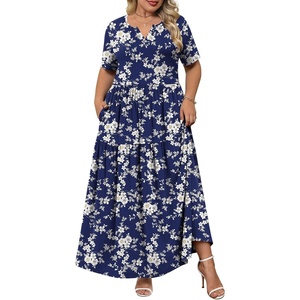 image:imagePOPYOUNG Plus Size Womens Maxi Dress Fall Outfits with Pockets  VNeck  Curvy Flowy Long Dress  Wedding Guest  Vacation Casual  Teacher Formal  Summer BeachWhite Little Flower