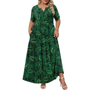 image:imagePOPYOUNG Plus Size Womens Maxi Dress Fall Outfits with Pockets  VNeck  Curvy Flowy Long Dress  Wedding Guest  Vacation Casual  Teacher Formal  Summer BeachLeaf Green