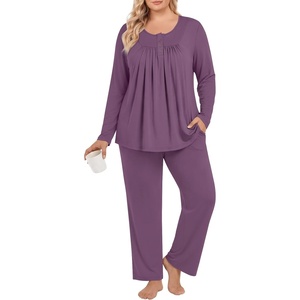 image:imagePOPYOUNG Plus Size Womens Pajama Set 2 Piece Fall Outfits Pjs  Ladies Pj Set  Winter Lounge  Casual Sleepwear  Side Pockets  Button Down1bgrape Purple