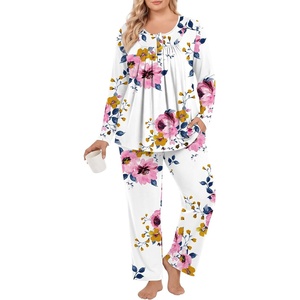 image:imagePOPYOUNG Plus Size Womens Pajama Set 2 Piece Fall Outfits Pjs  Ladies Pj Set  Winter Lounge  Casual Sleepwear  Side Pockets  Button Down1bpink Floretwhite