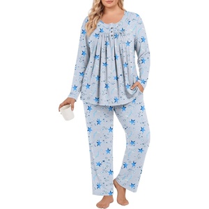 image:imagePOPYOUNG Plus Size Womens Pajama Set 2 Piece Fall Outfits Pjs  Ladies Pj Set  Winter Lounge  Casual Sleepwear  Side Pockets  Button DownGray StarMoon