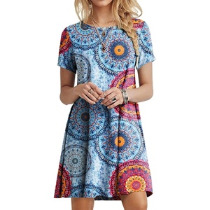 image:imagePOPYOUNG Womens Dress Fall Outfits Casual Midi Sundress  Teacher Homecoming  Beach Vacation  Wedding Guest  Maxi Tshirt DressFloral Mixed Blue