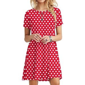 image:imagePOPYOUNG Womens Dress Fall Outfits Casual Midi Sundress  Teacher Homecoming  Beach Vacation  Wedding Guest  Maxi Tshirt DressPolka Dot Redwhite