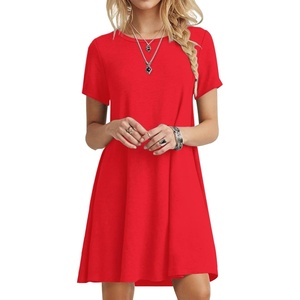 image:imagePOPYOUNG Womens Dress Fall Outfits Casual Midi Sundress  Teacher Homecoming  Beach Vacation  Wedding Guest  Maxi Tshirt DressRed