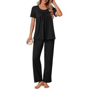 image:imagePOPYOUNG Womens Pajama Set 2 Piece Fall Pj Lounge Casual Outfits  Ladies Pjs  Cute night gowns  Summer Soft Sleepwear  Side Pockets  pijamas de mujerBlack