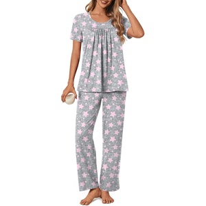 image:imagePOPYOUNG Womens Pajama Set 2 Piece Fall Pj Lounge Casual Outfits  Ladies Pjs  Cute night gowns  Summer Soft Sleepwear  Side Pockets  pijamas de mujerPink Stargray
