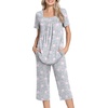 image:imagePOPYOUNG Pajama Sets for Women 2 piece Lounge Summer Capri Comfy Sleepwear02pink Star Grey
