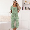image:imagePOPYOUNG Pajama Sets for Women 2 piece Lounge Summer Capri Comfy Sleepwear04floral Mix Green