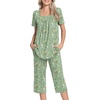 image:imagePOPYOUNG Pajama Sets for Women 2 piece Lounge Summer Capri Comfy Sleepwear04floral Mix Green