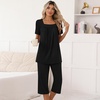 image:imagePOPYOUNG Pajama Sets for Women 2 piece Lounge Summer Capri Comfy SleepwearBlack
