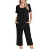 image:imagePOPYOUNG Pajama Sets for Women 2 piece Lounge Summer Capri Comfy SleepwearBlack