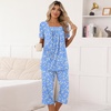 image:imagePOPYOUNG Pajama Sets for Women 2 piece Lounge Summer Capri Comfy SleepwearFloral Light Blue