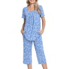 image:imagePOPYOUNG Pajama Sets for Women 2 piece Lounge Summer Capri Comfy SleepwearFloral Light Blue