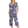 image:imagePOPYOUNG Pajama Sets for Women 2 piece Lounge Summer Capri Comfy SleepwearFloral Mix Purple