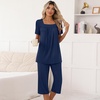 image:imagePOPYOUNG Pajama Sets for Women 2 piece Lounge Summer Capri Comfy SleepwearNavy