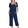 image:imagePOPYOUNG Pajama Sets for Women 2 piece Lounge Summer Capri Comfy SleepwearNavy