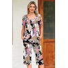 image:imagePOPYOUNG Pajamas for Women Set 2 Piece Summer Lounge Capri Pj SleepwearBrown Pink Leaf