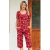 image:imagePOPYOUNG Pajamas for Women Set 2 Piece Summer Lounge Capri Pj SleepwearChristmas Snow Red