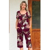 image:imagePOPYOUNG Pajamas for Women Set 2 Piece Summer Lounge Capri Pj SleepwearFloral Wine