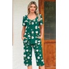 image:imagePOPYOUNG Pajamas for Women Set 2 Piece Summer Lounge Capri Pj SleepwearGreen Begonia Floral