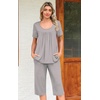 image:imagePOPYOUNG Pajamas for Women Set 2 Piece Summer Lounge Capri Pj SleepwearGrey