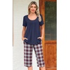 image:imagePOPYOUNG Pajamas for Women Set 2 Piece Summer Lounge Capri Pj SleepwearNavy  Red Blue Plaid