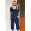 image:imagePOPYOUNG Pajamas for Women Set 2 Piece Summer Lounge Capri Pj SleepwearNavy Blue