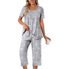 image:imagePOPYOUNG Pajama Sets for Women 2 piece Lounge Summer Capri Comfy Sleepwear02pink Star Grey