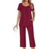 image:imagePOPYOUNG Pajamas for Women Set 2 Piece Summer Lounge Capri Pj SleepwearWine Red