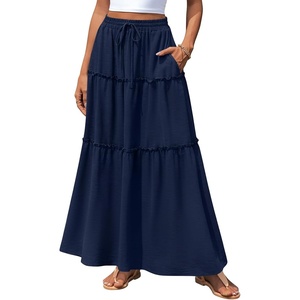 image:imagePOPYOUNG Maxi Skirts for Women Long Flowy Skirt Summer Boho Dresses4navy Blue