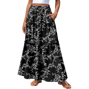 image:imagePOPYOUNG Maxi Skirts for Women Long Flowy Skirt Summer Boho DressesWhite Fl Carvings Black