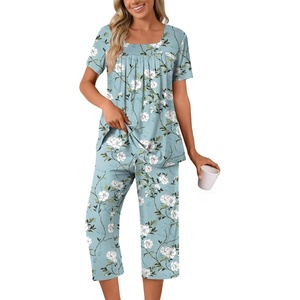 image:imagePOPYOUNG Pajama Sets for Women 2 piece Lounge Summer Capri Comfy Sleepwear07begonia Grey