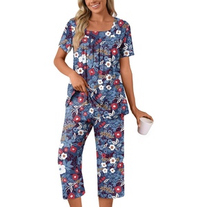 image:imagePOPYOUNG Pajama Sets for Women 2 piece Lounge Summer Capri Comfy SleepwearFloral Mix Purple