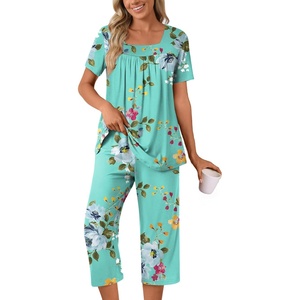 image:imagePOPYOUNG Pajama Sets for Women 2 piece Lounge Summer Capri Comfy SleepwearMint Green