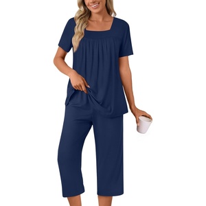 image:imagePOPYOUNG Pajama Sets for Women 2 piece Lounge Summer Capri Comfy SleepwearNavy