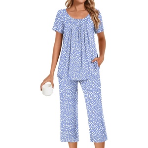 image:imagePOPYOUNG Pajamas for Women Set 2 Piece Summer Lounge Capri Pj Sleepwear05spotted Blue