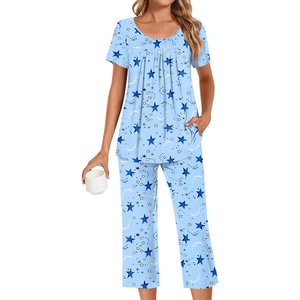 image:imagePOPYOUNG Pajamas for Women Set 2 Piece Summer Lounge Capri Pj SleepwearBluestarsMoon