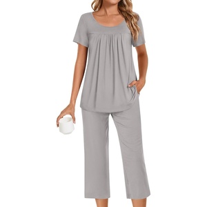 image:imagePOPYOUNG Pajamas for Women Set 2 Piece Summer Lounge Capri Pj SleepwearGrey