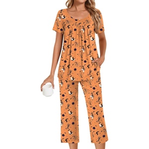 image:imagePOPYOUNG Pajamas for Women Set 2 Piece Summer Lounge Capri Pj SleepwearHalloween Orange